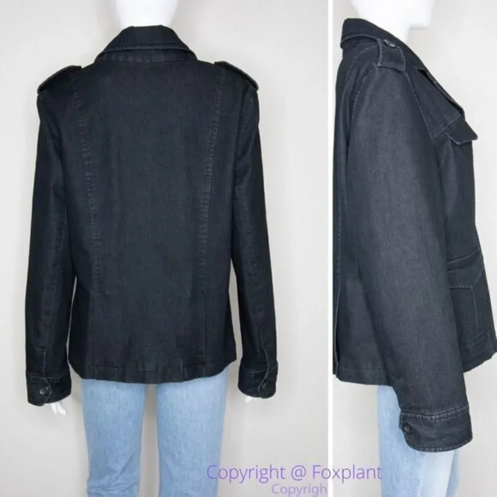 NWOT Attention women's black jean jacket‎ with epaulette, size 14